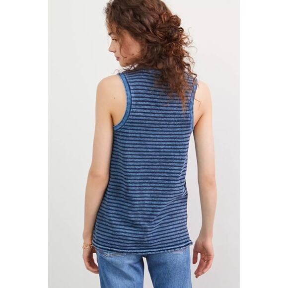 Anthropologie Pilcro XS Striped Tank Top Navy Blue Cotton Casual Distressed Knit - Picture 2 of 14